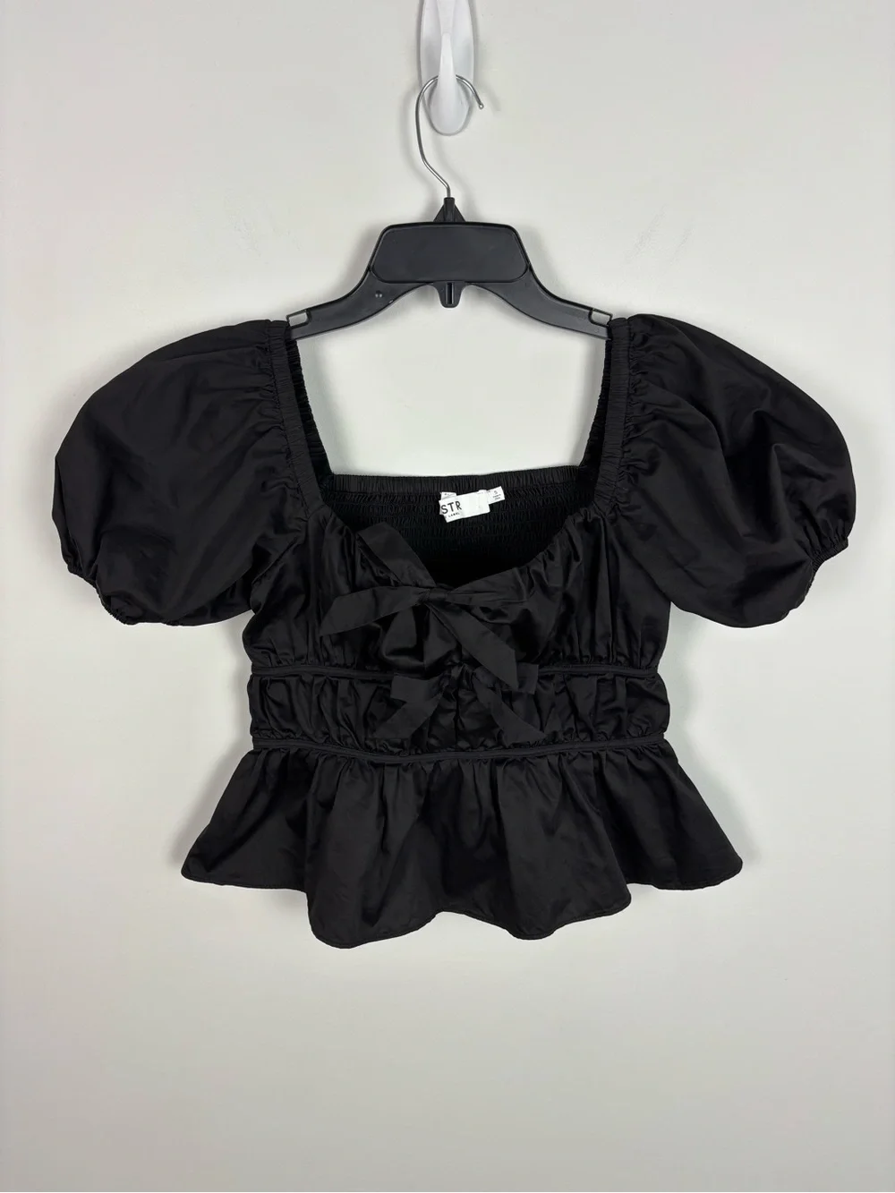 ASTR The Label Smocked Peplum Shirt in Black Size S